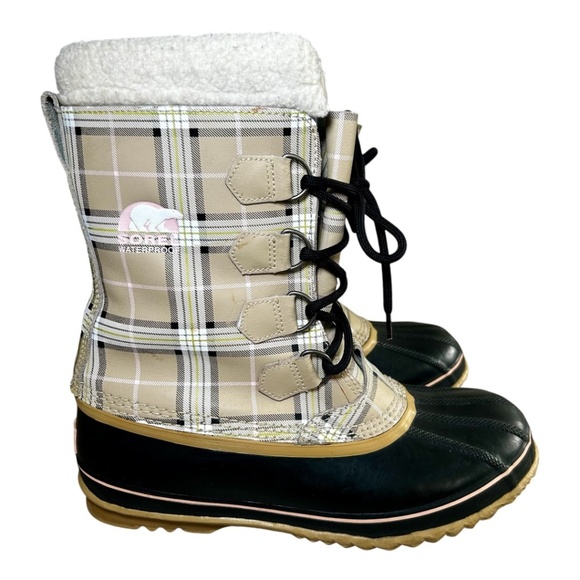 Sorel Shoes - Sorel Women's Waterproof Plaid Rubber Winter Boots, Cream, Black, Size 10